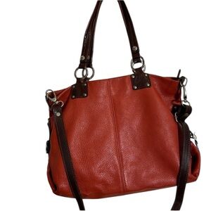 Christina orange / dark cognac & brown leather 2 handles & crossbody strap
